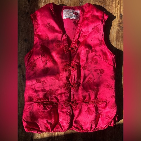 peony brand Jackets & Blazers - Vintage Peony Brand Shanghai China Silk Vest with Button Closure